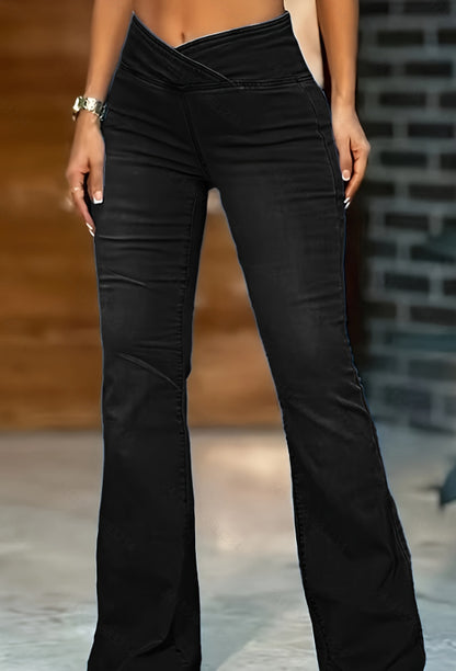 Pantalon évasé en jean haute imitation, transfrontalier, taille haute, pour femmes européennes et américaines