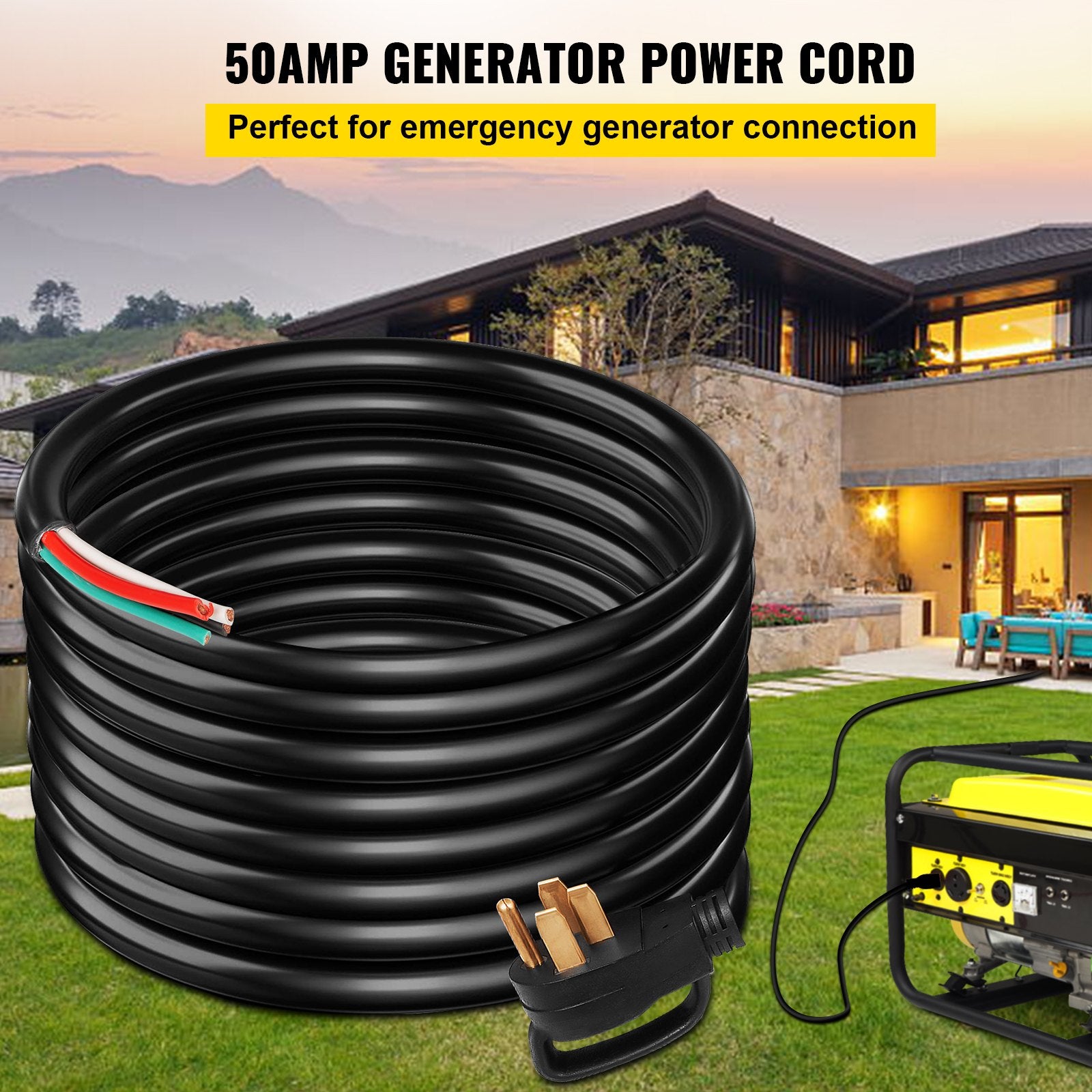 Cable de extensión de generador de 30 pies y 50 amperios, calibre 6