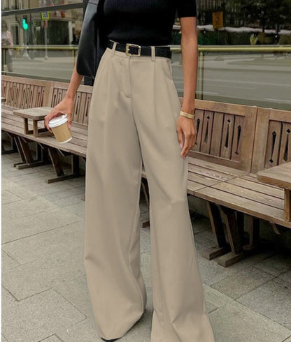 Pantalon blanc taille haute, coupe ample et décontractée