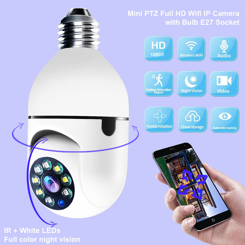 CÁMARA WIFI 1080P Bombilla Cámara 4X Zoom E27 Hogar 5GWiFi Alarma Monitor