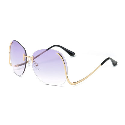 Lunettes de soleil sans monture à branches incurvées et décoratives