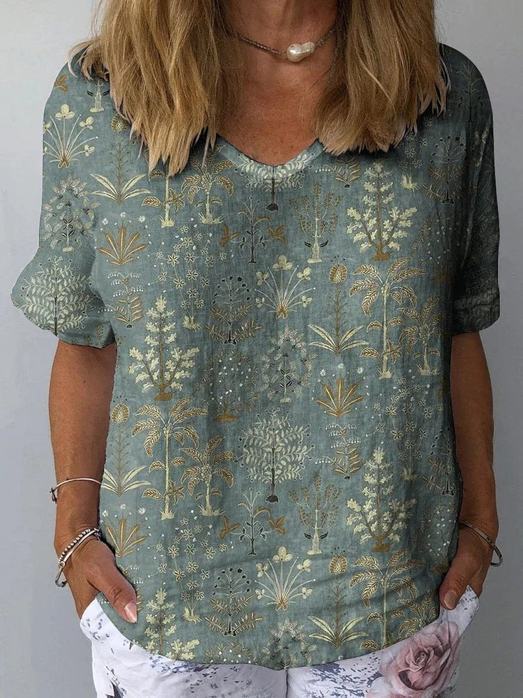 Top de poliéster estampado sin cuello para mujer