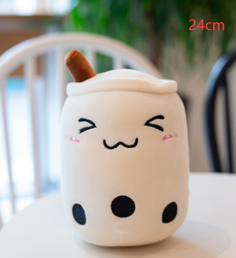 Peluche Boisson Fruitée Mignonne en Forme de Fraise Lait Thé Peluche Jouet Tasse à Thé Boba Oreiller Coussin Thé aux Perles Cadeau pour Enfants