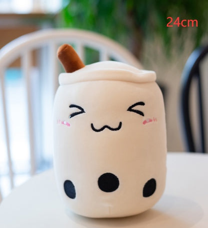 Peluche Boisson Fruitée Mignonne en Forme de Fraise Lait Thé Peluche Jouet Tasse à Thé Boba Oreiller Coussin Thé aux Perles Cadeau pour Enfants