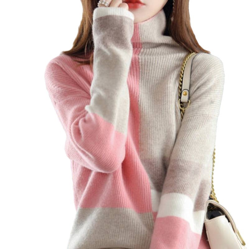 Jersey de cuello alto de punto holgado y estilo informal que adelgaza