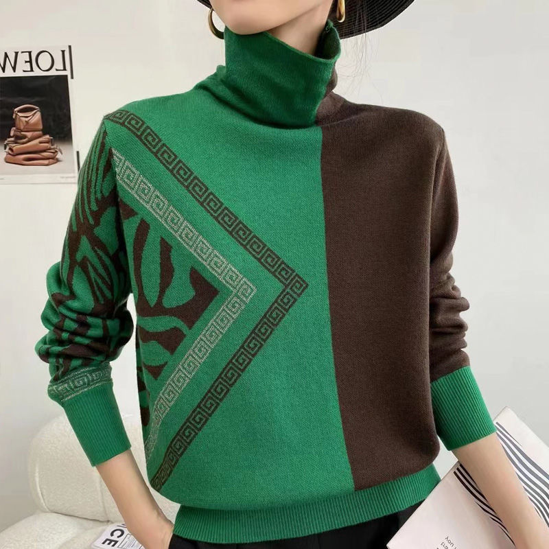 Pull col ras du cou décontracté multicolore pour femme