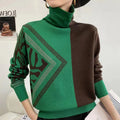 Pull col ras du cou décontracté multicolore pour femme