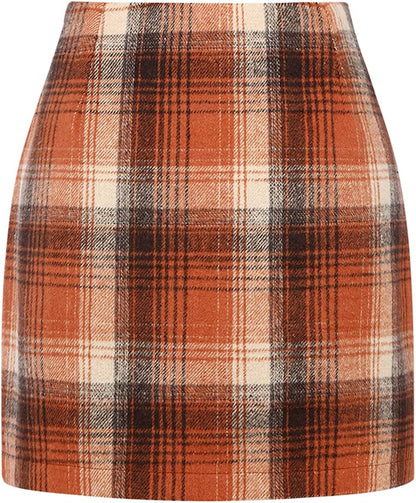 Mini-jupe crayon moulante en laine à carreaux taille haute pour femme