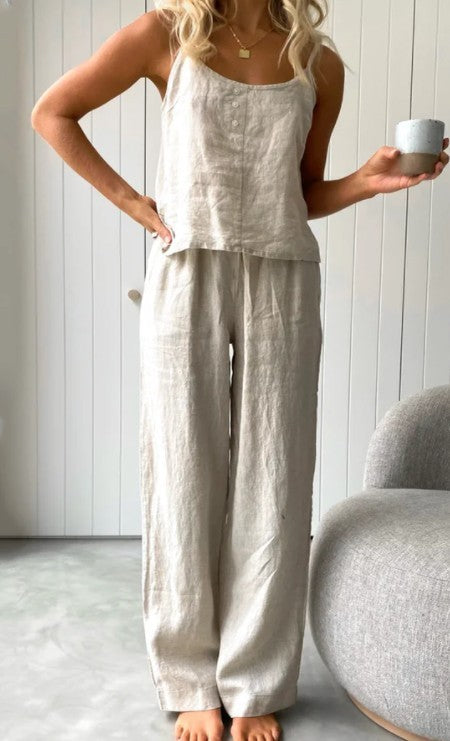 Ensemble de maison pantalon élastique et débardeur femme mode couleur unie