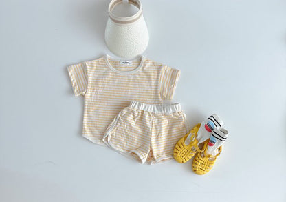 Vêtements pour enfants d'intérieur rayés respirants, à manches courtes et shorts