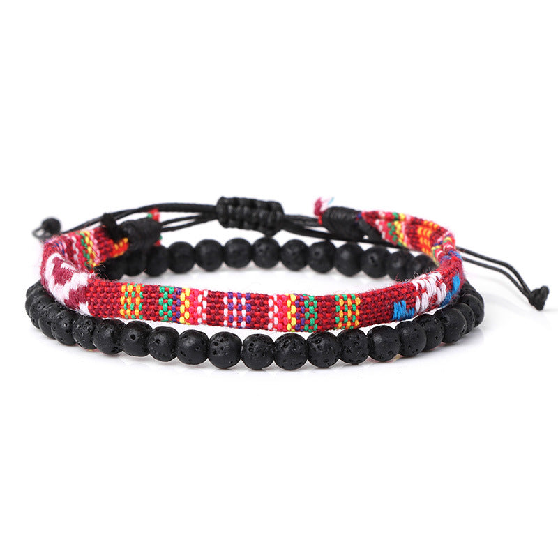 Bracelet tressé bohème en roche volcanique de lave pour homme