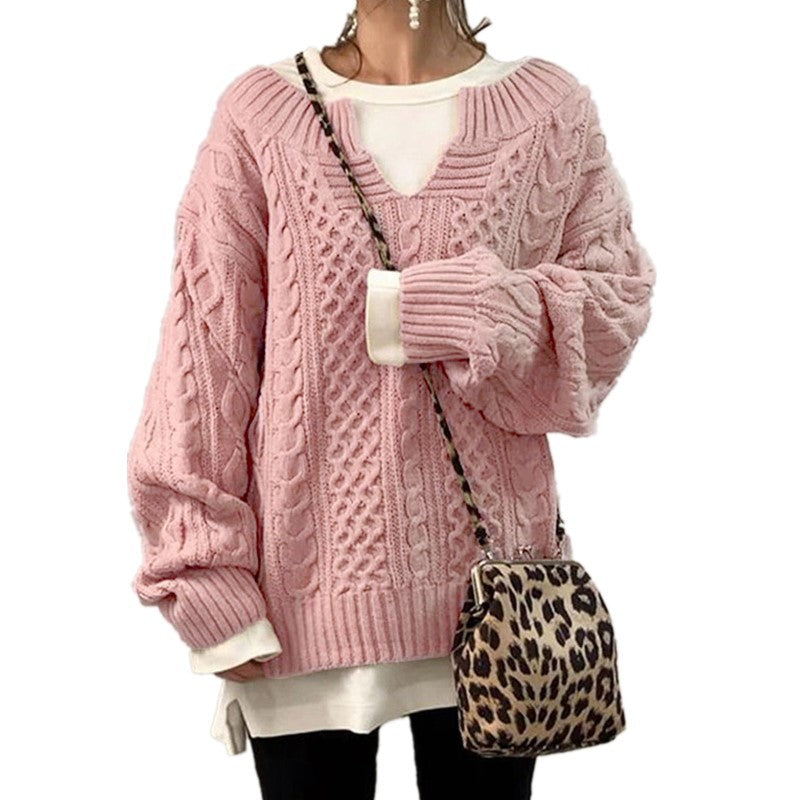 Pull en lin à motifs, tricot décontracté