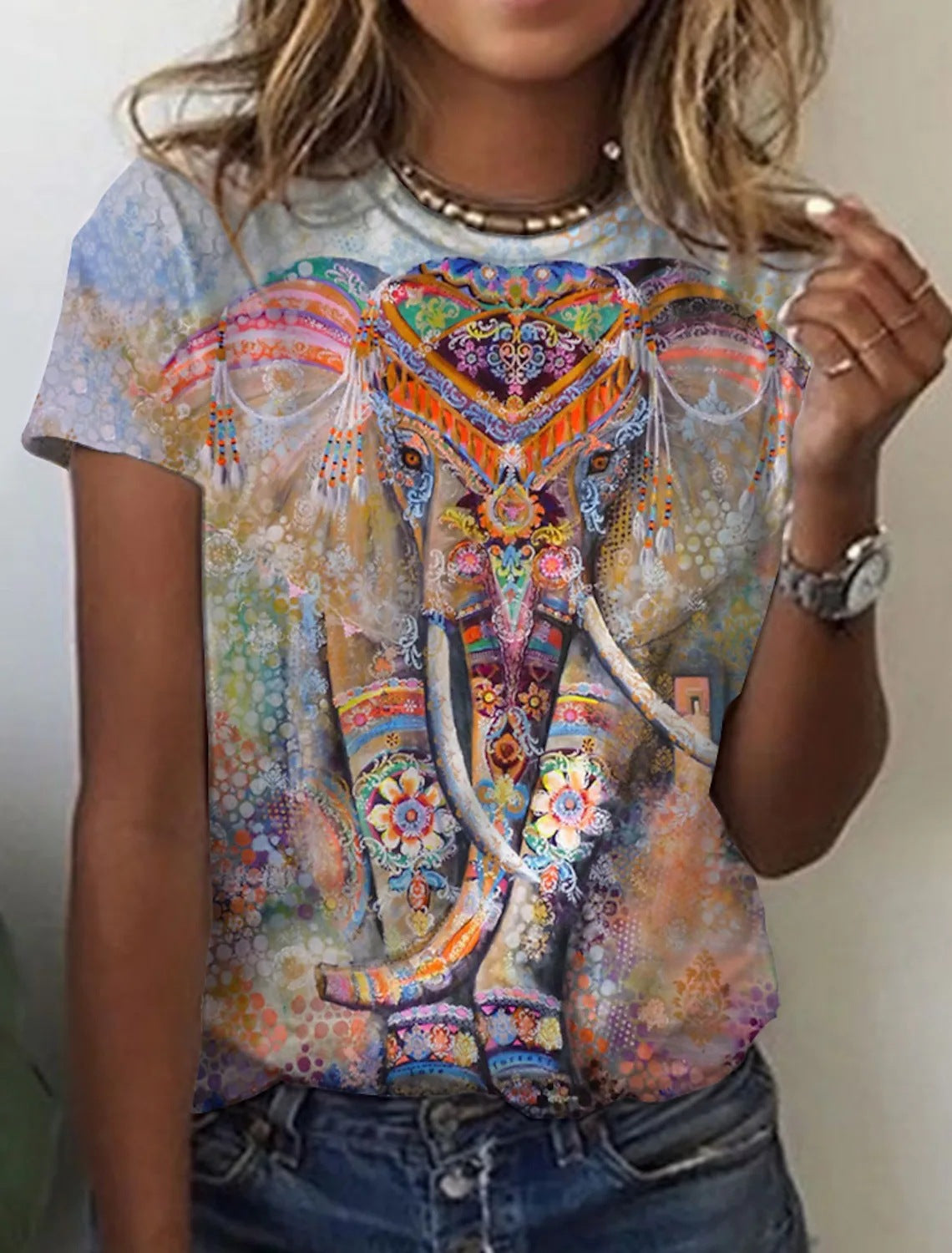 Manga corta con estampado retro abstracto para mujer de la nueva colección europea y americana