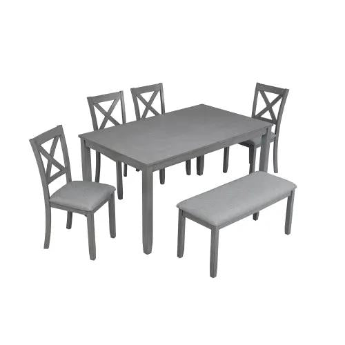 6 Piece Kitchen Dining Set by AdTec in gray wood finish with X-back chairs and upholstered bench.