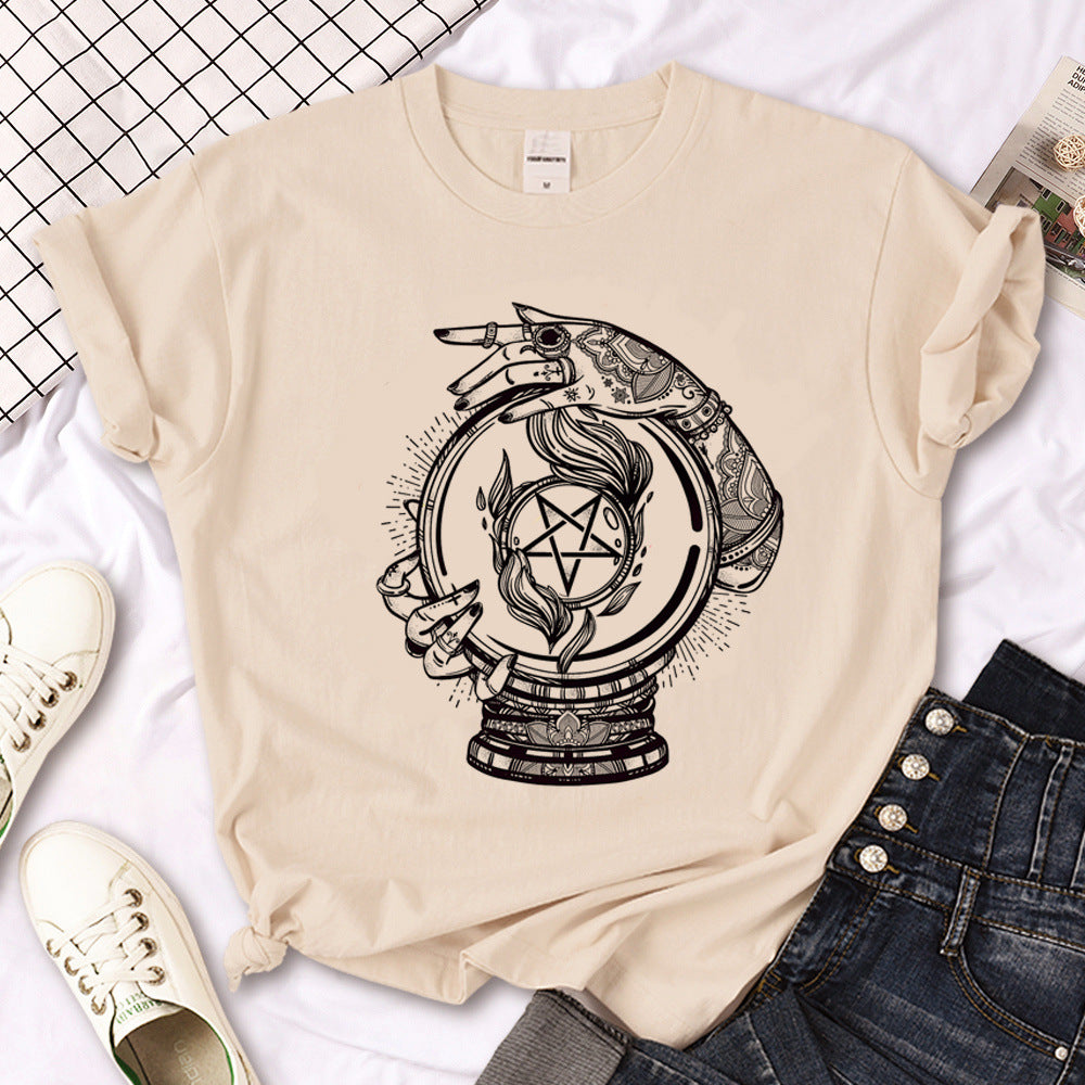 Camiseta de sol gótico de triple luna de bruja para mujer Y2K Des