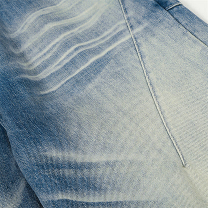 Color blocked polished and washed denim jeans