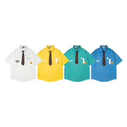 Dopamine brooch flower embroidered shirt