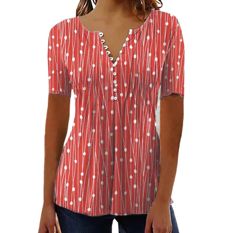 Manga corta con cuello en V y lunares, primavera y verano, estilo europeo y americano