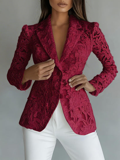 Blazer Transparent Col V en Dentelle Élégant Décontracté et Tendance pour Femme