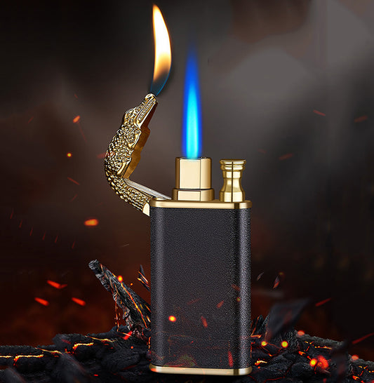 Encendedor creativo de llama azul, delfín, dragón, tigre, doble llama, metal, cortavientos, encendedor inflable.
