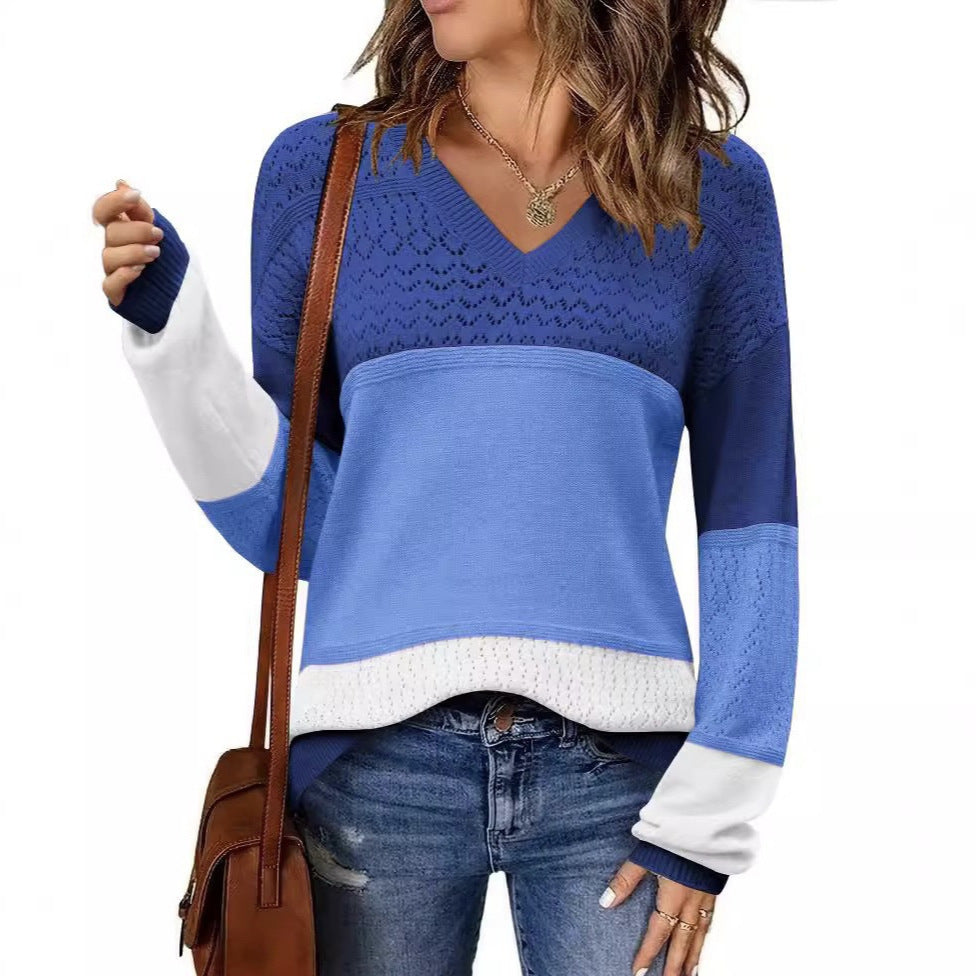 Pull en maille côtelée col V ajouré
