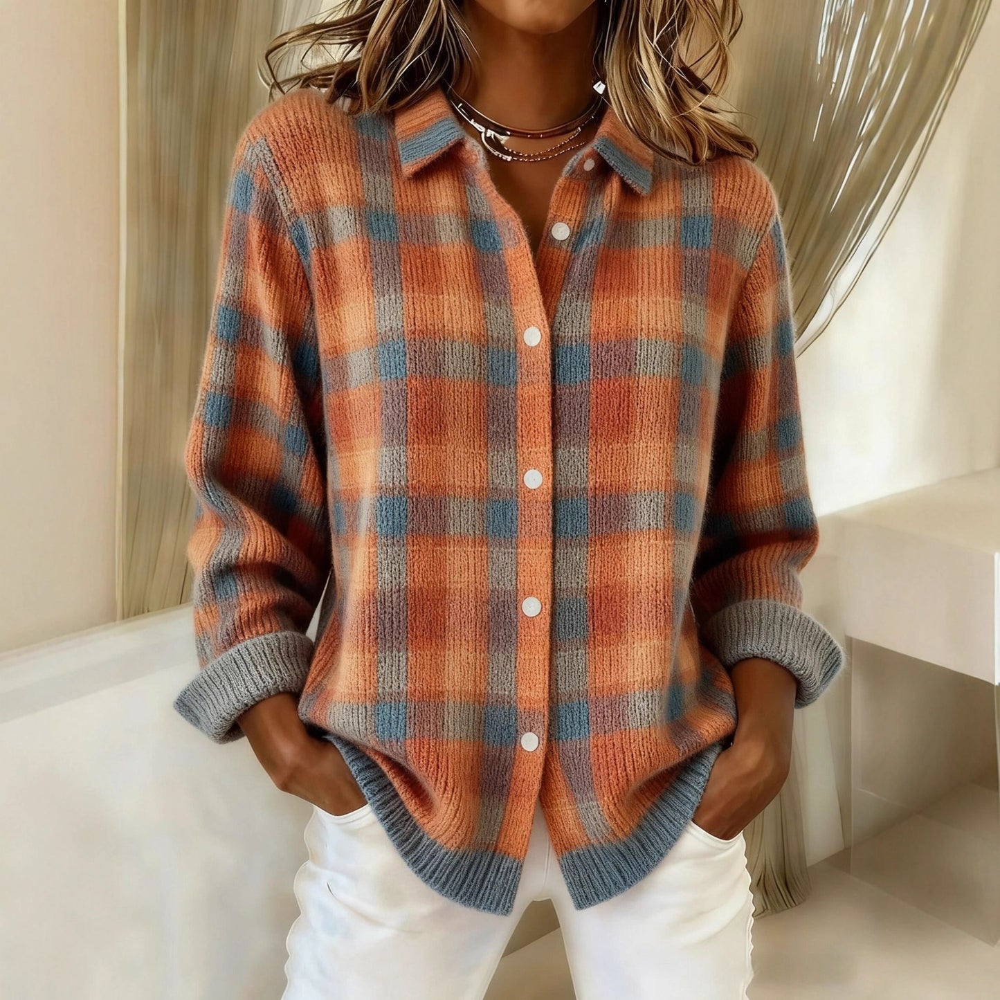 Haut cardigan à revers de chemise pour femme de couleur unie