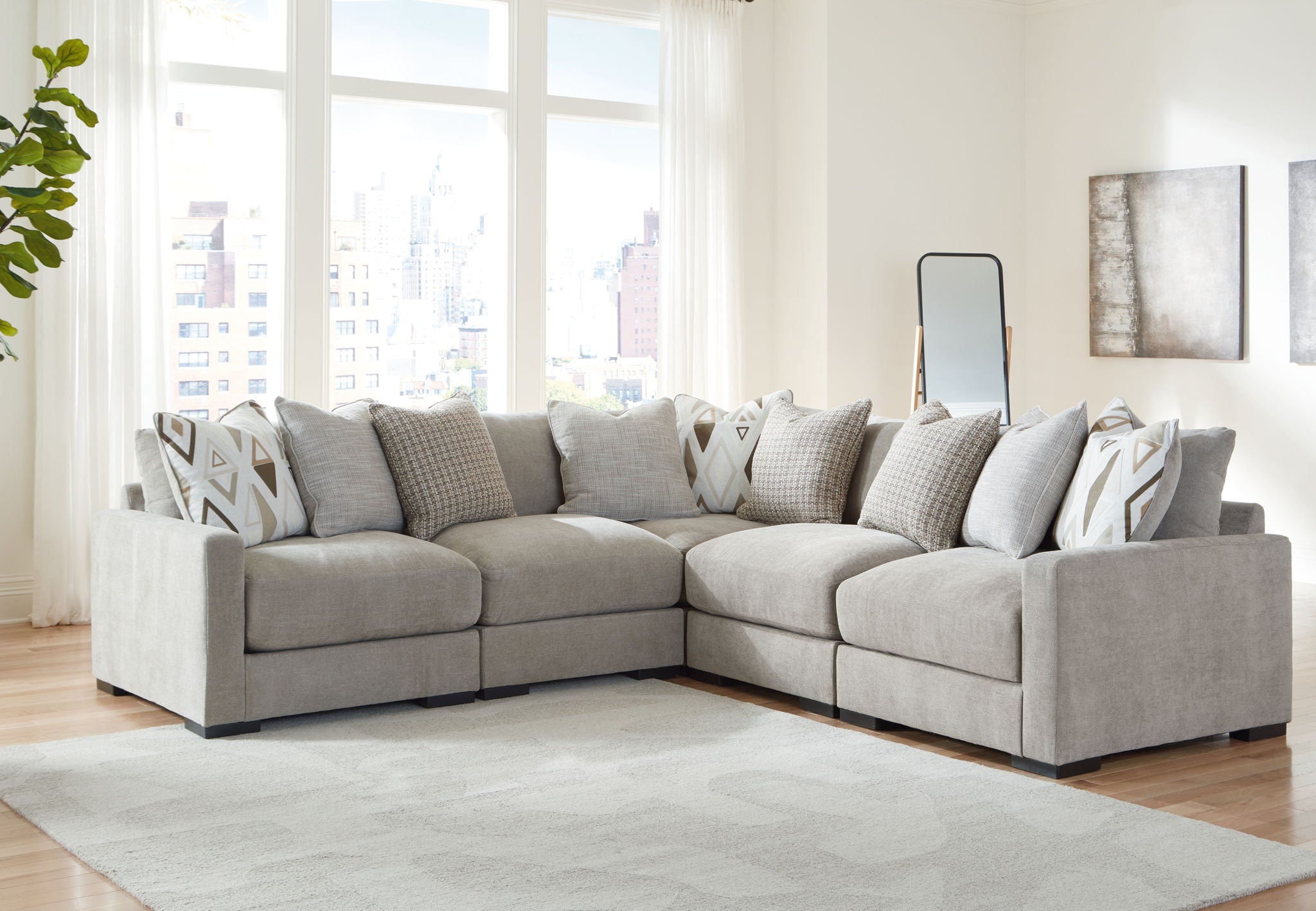 Aslan Court 5-Piece Modular Sectional Sofa Ottoman Set-4