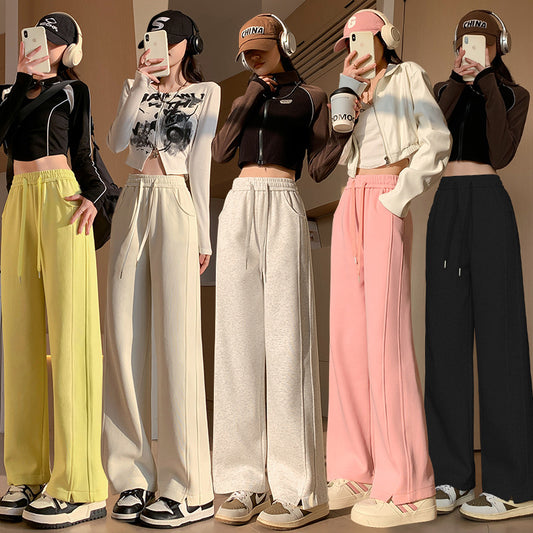 Pantalón de chándal deportivo de ocio, holgado, recto, delgado, largo y de talle alto