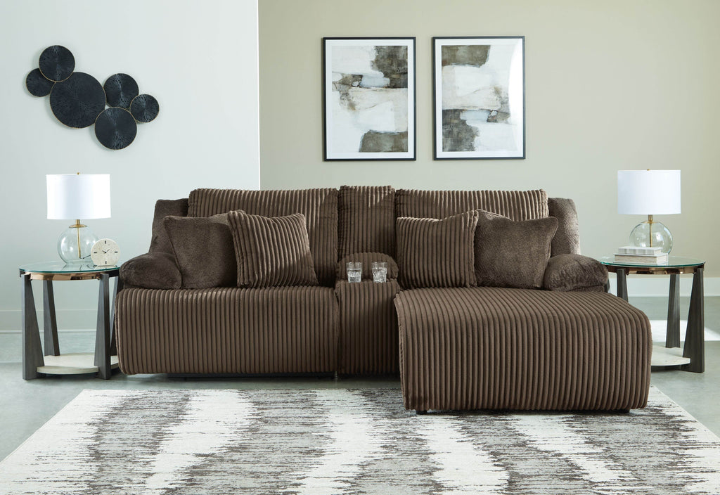 Top Tier 3-Piece Reclining Sectional Sofa Chocolate Fabric Chaise-1
