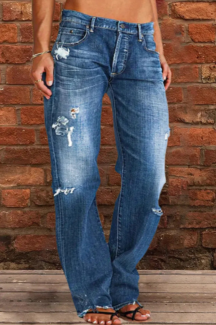 Pantalones vaqueros rotos de pernera ancha sueltos, pantalones de mezclilla de ocio para ir al trabajo, ropa de mujer