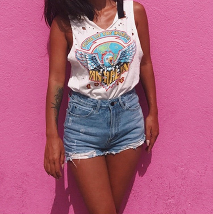 Shorts en jean déchirés classiques style rétro pour femmes