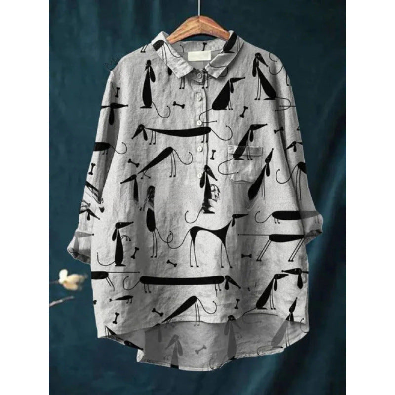 Chemise à imprimé animal numérique rétro de style européen et américain pour femmes