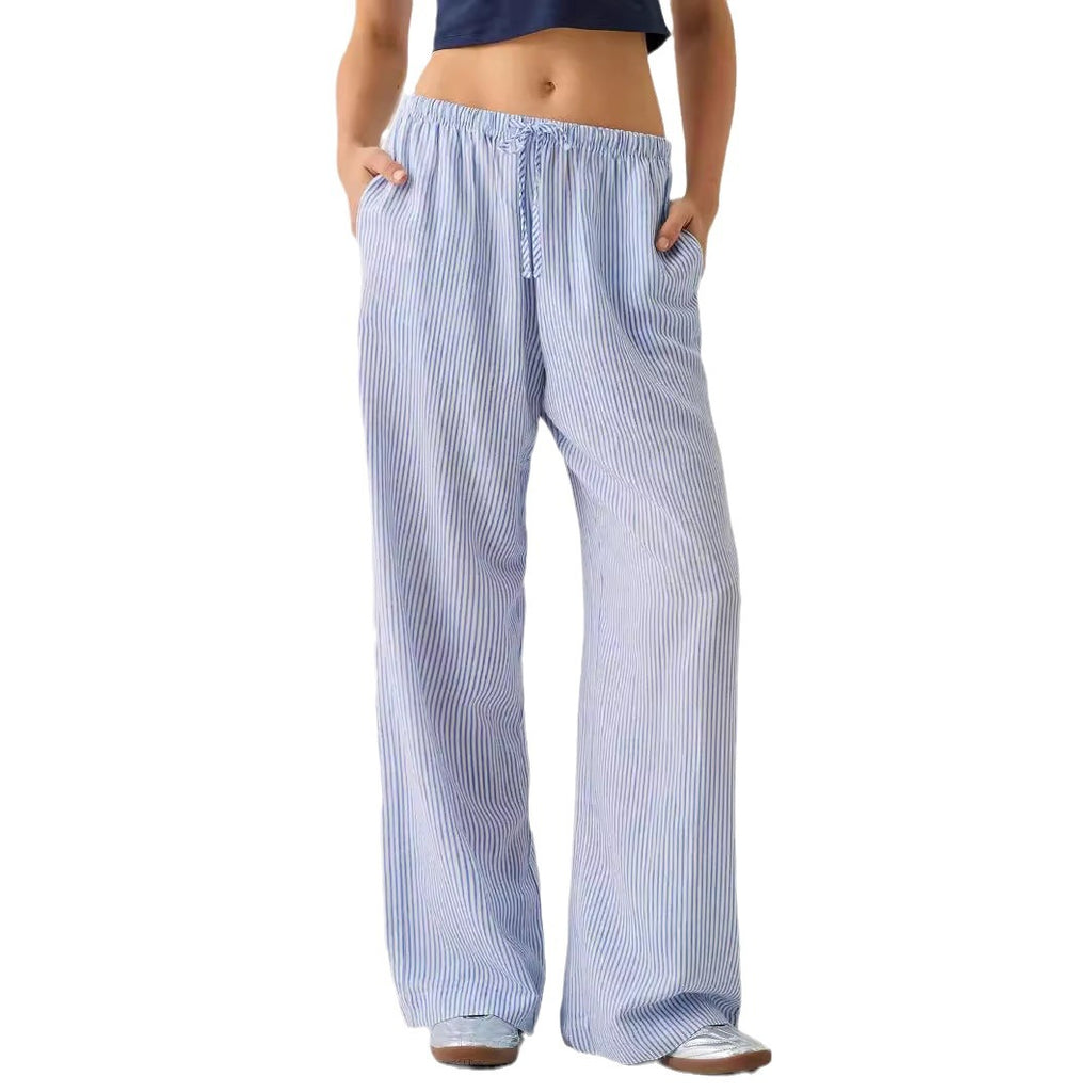 Pantalon large décontracté à rayures, taille élastique et confortable pour femme