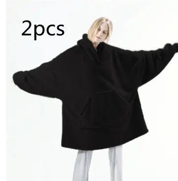 Hoodie sweatshirt, 2pcs black oversized with large front pocket, double-sided fleece