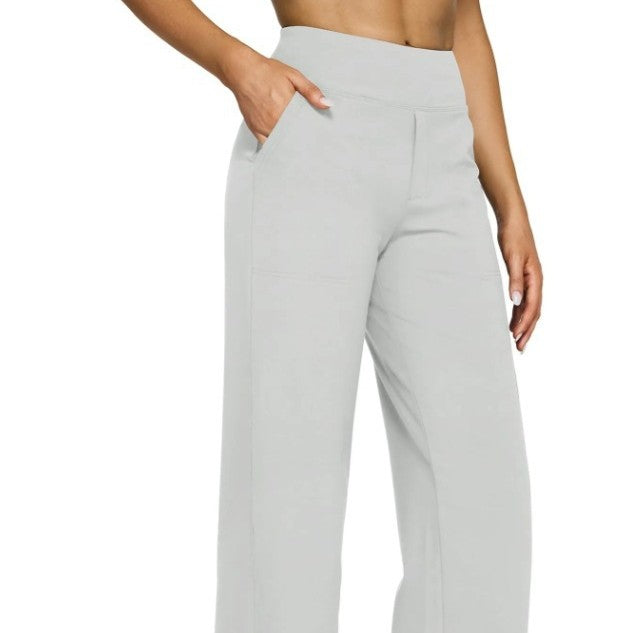 Pantalon droit taille haute en maille à poches