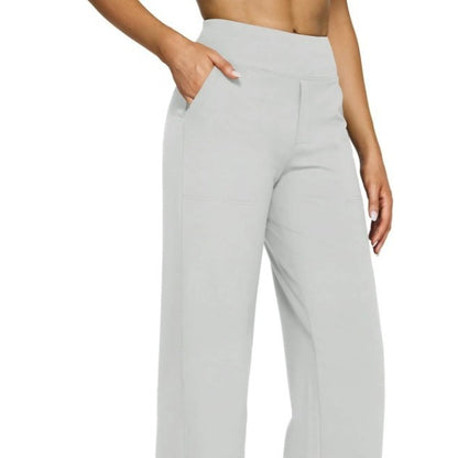 Pantalon droit taille haute en maille à poches
