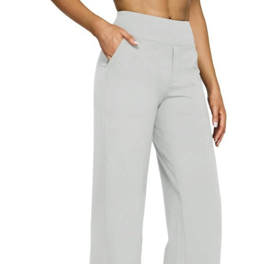 Pantalones de punto rectos de tiro alto con bolsillos