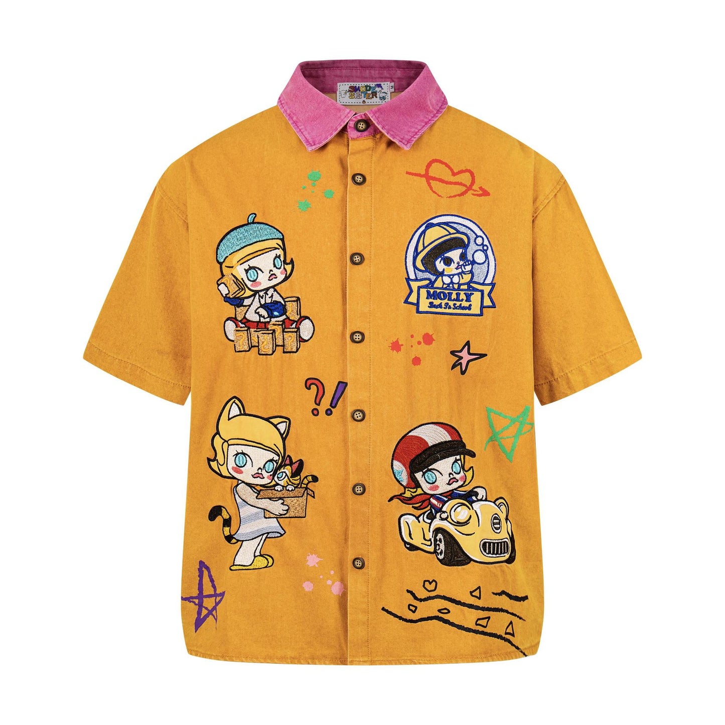 Dopamine cartoon patch embroidered short sleeved shirt