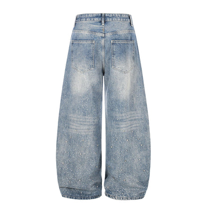 Pantalon droit amincissant, taille haute, délavé et déchiré, coupe ample