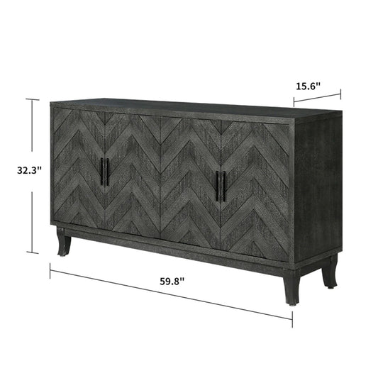 Stronger Vintage Style Buffet Cabinet Lacquered Accent Storage 4 Door Wooden Cabinets Taupe Grey by eprolo