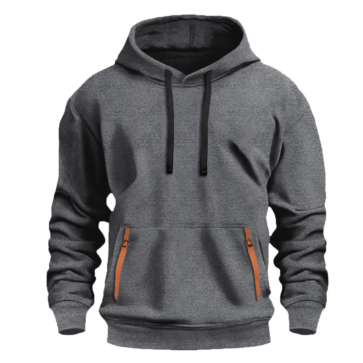 New Fallwinter Mens Fleece-lined Hoodie by AdTec, gray fleece with black drawstrings.