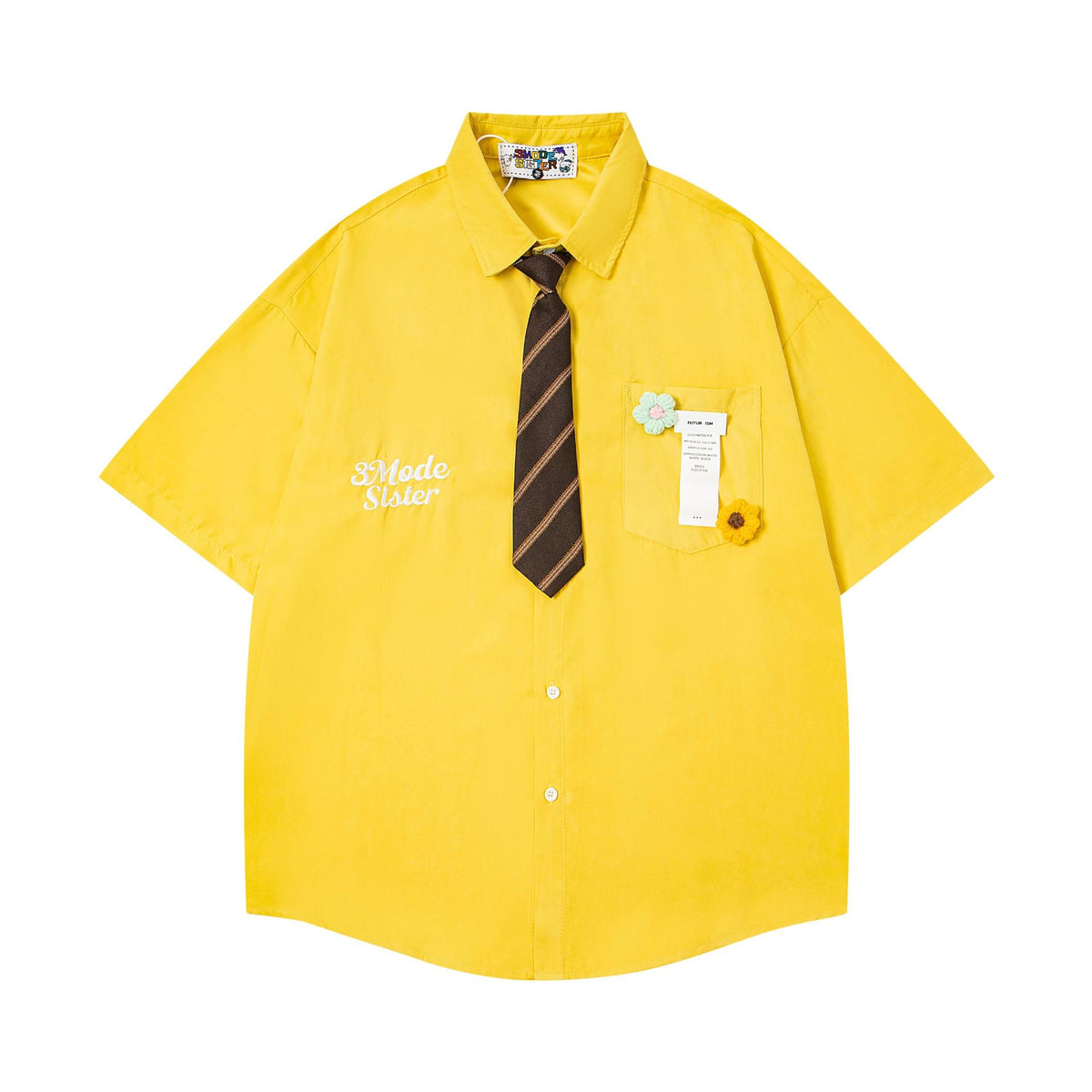 Dopamine brooch flower embroidered shirt