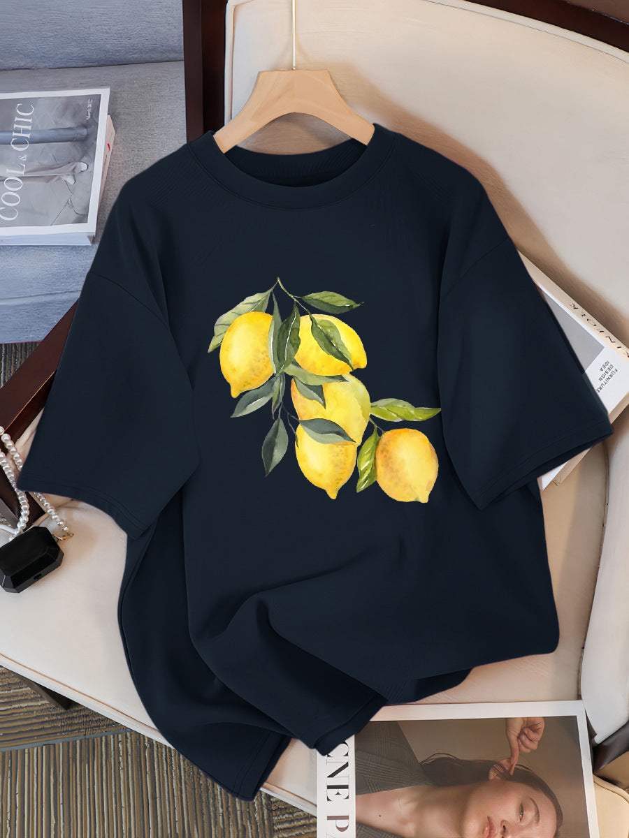 Camisetas con estampado creativo de limón para mujer, tops informales suaves a la moda