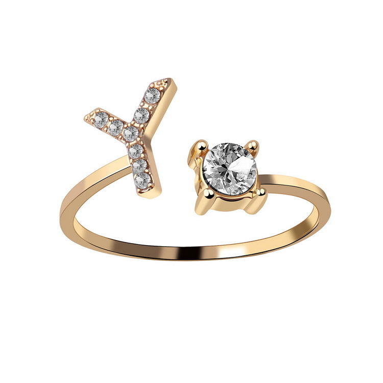 Anillo ajustable de nuevo diseño con 26 letras iniciales, joyería de moda para mujer, joyería simple y elegante