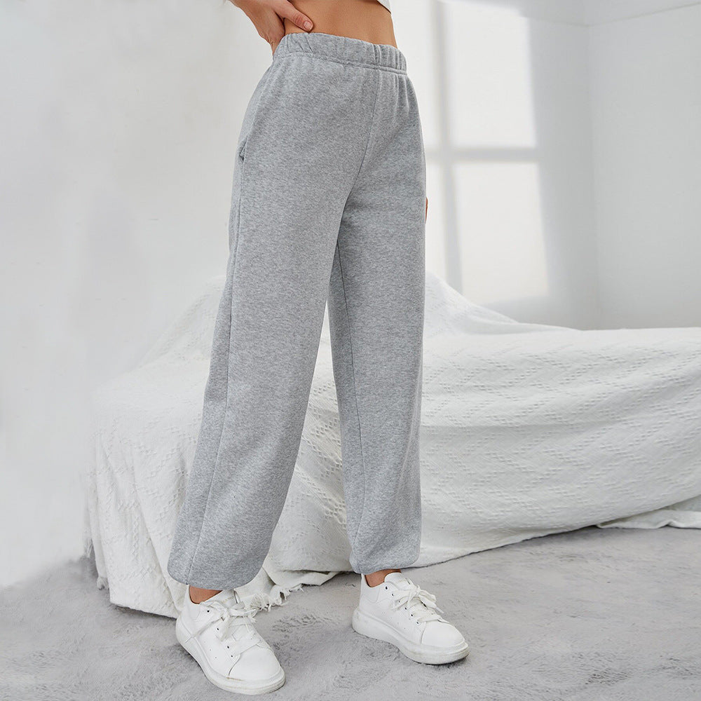 Pantalones Casuales Rectos Sencillos de Tiro Alto Deportivos con Forro Polar