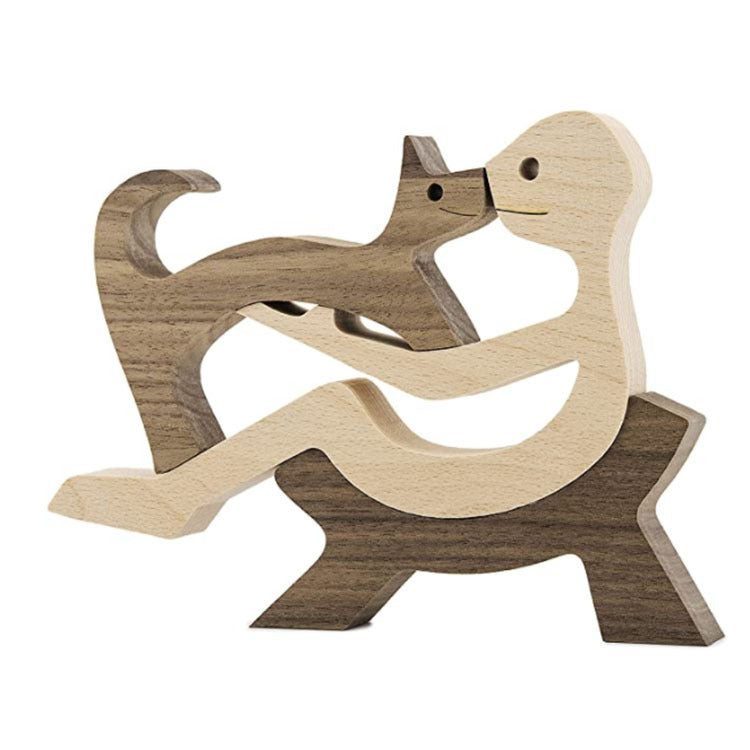 Adorno de Perro en Madera DIY Figura Escultura Decoración del Hogar Un Hombre Un Perro Escultura de Madera Regalos de Navidad Modelo Decorativo