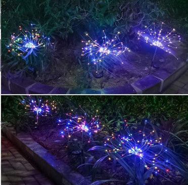 Nueva Púa de Tierra Luz Solar Fuegos Artificiales Luz LED Cadena de Alambre de Cobre Decoración de Jardín Exterior Luces de Estrella Luces de Navidad