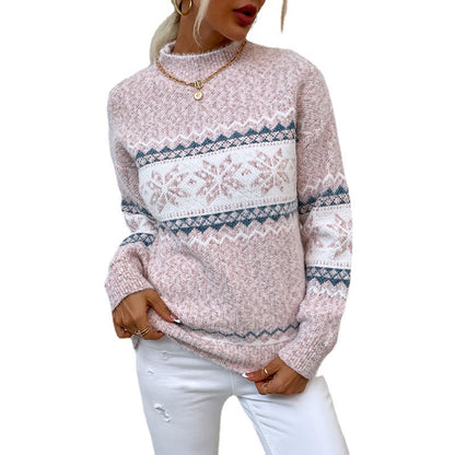 Pull d'hiver à motif flocon de neige, col roulé mi-long, en maille, vêtements de Noël pour femmes