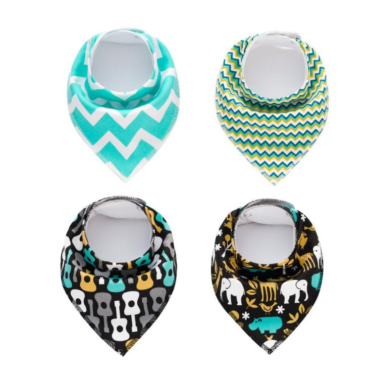 Lot de 4 bavoirs imprimés flèche vague triangle, accessoires bavoir bandana en coton pour bébé