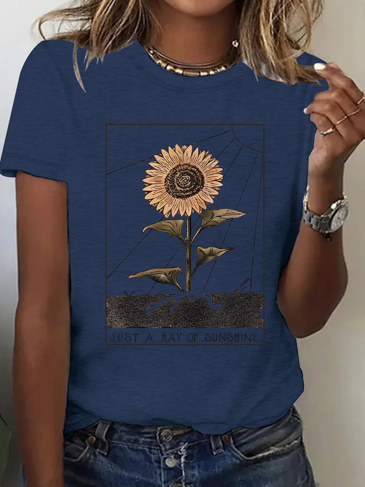T-shirt tournesol à manches courtes pour femme